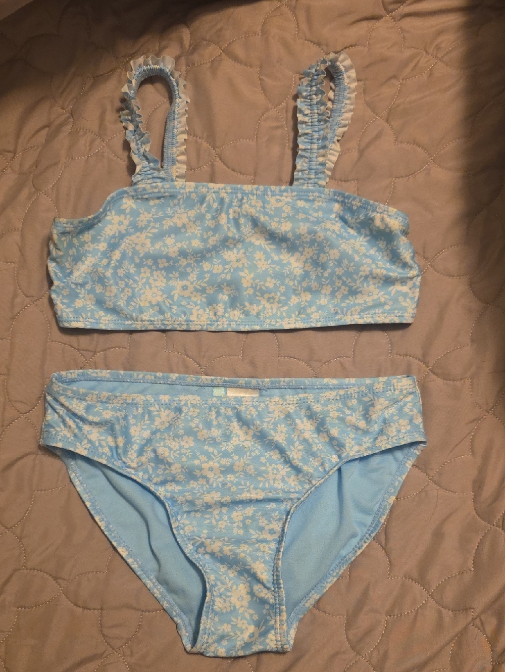Kids Blue Floral Bikini Set with Ruffle Straps